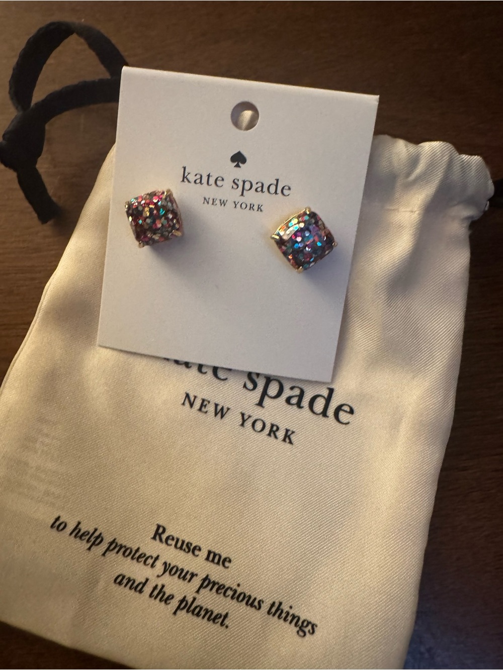 NWT Kate Spade Glitter Mini Square Stud Earrings Multi Color